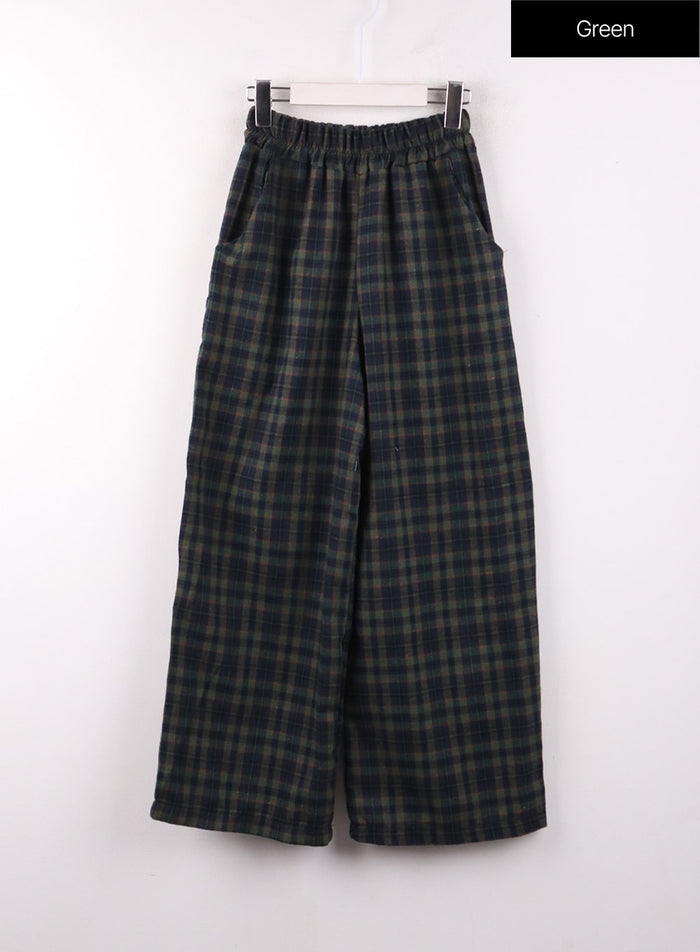 grandpacore-checkered-wide-fit-pants-of406 / Green