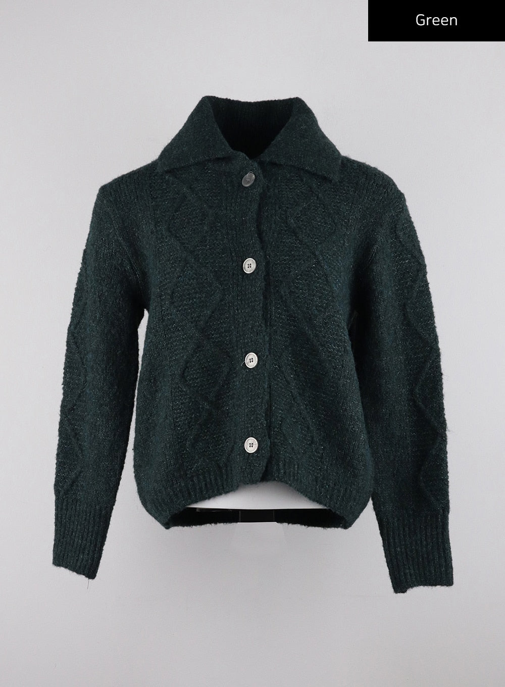 recycled-polyester-collared-cable-knit-cardigan-cd314 / Green