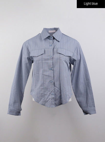 collar-stripe-button-long-sleeve-shirt-cj411 / Light blue