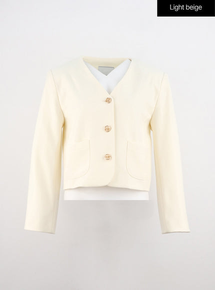 collarless-crop-blazer-jacket-oo312 / Light beige