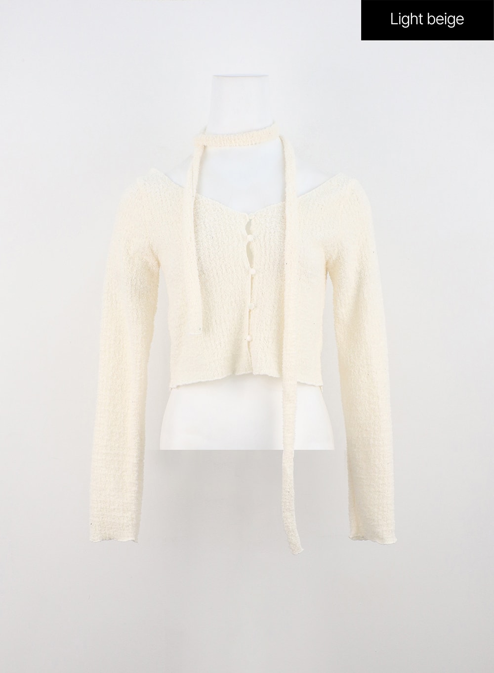 wide-v-neck-open-button-knit-cardigan-on324 / Light beige