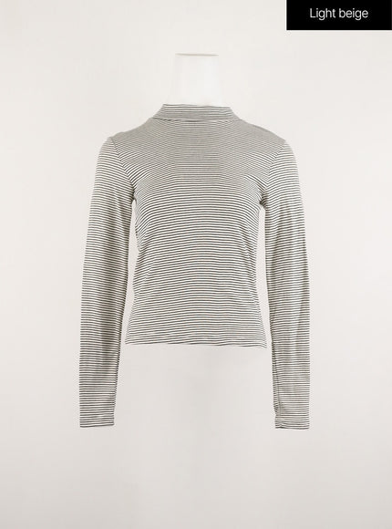 turtleneck-thin-striped-long-sleeve-od308 / Light beige