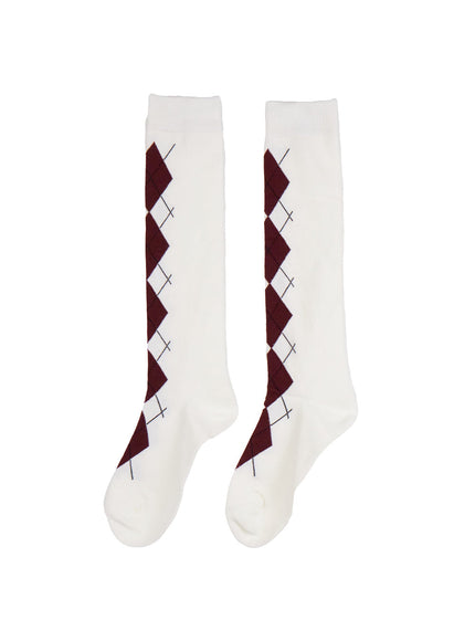 argyle-cotton-long-socks-cn415 / Light beige