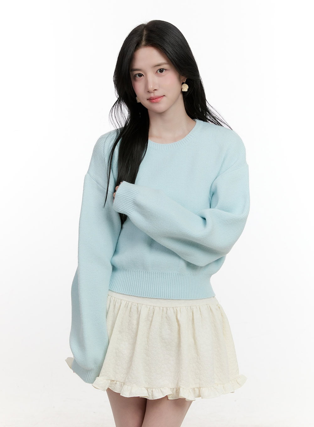 cropped-u-neck-sweater-cf527 / Light blue