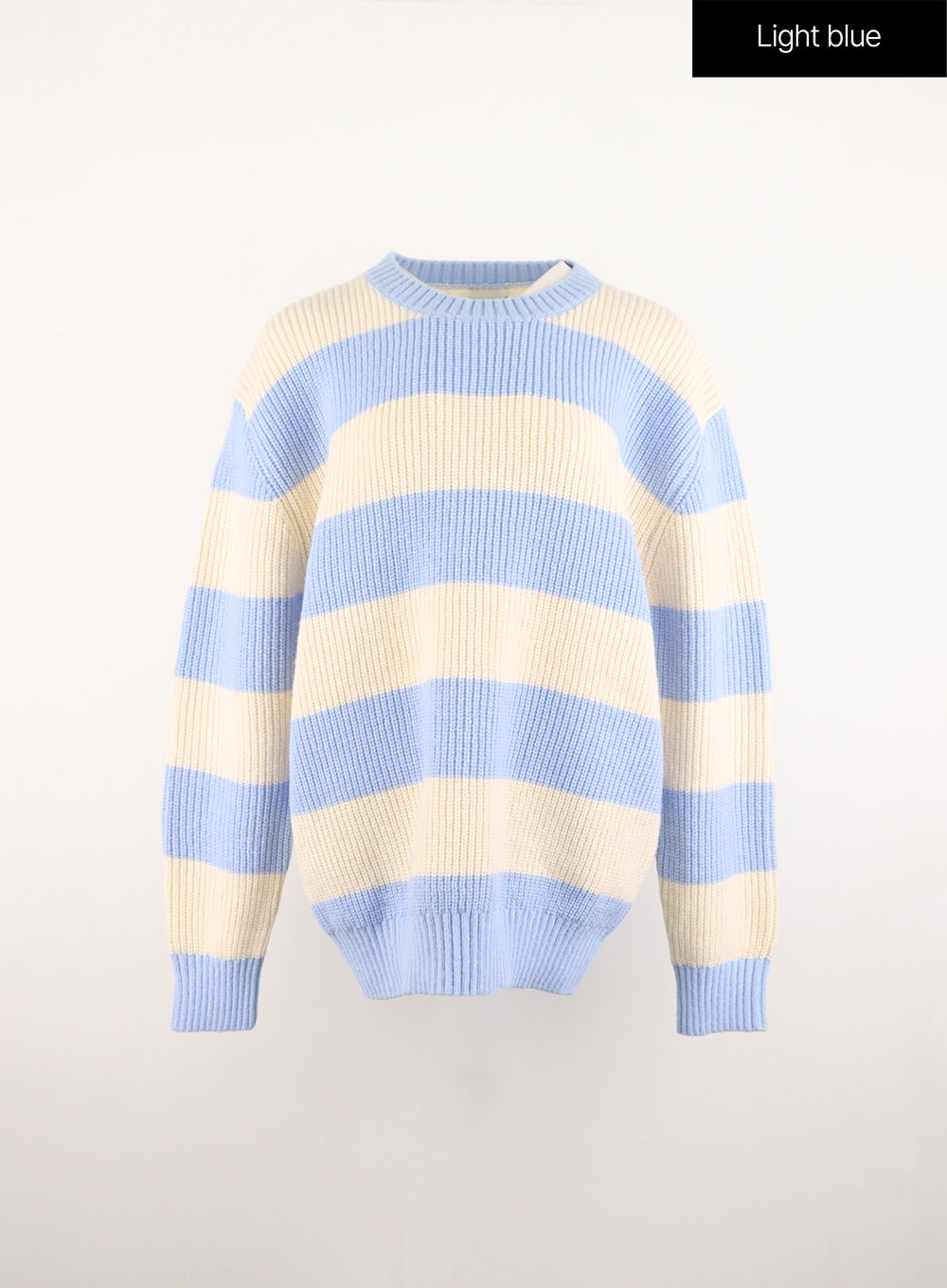 crew-neck-stripe-knit-sweater-od307 / Light blue