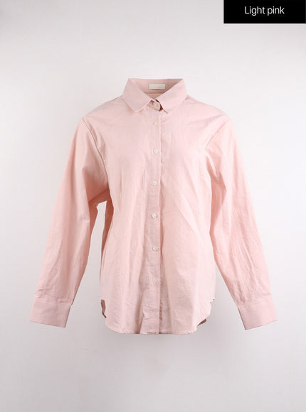 button-up-long-sleeve-solid-blouse-oj417 / Light pink
