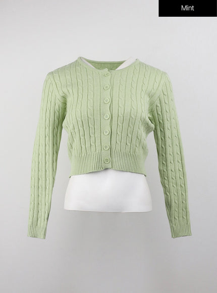 cable-knit-buttoned-crop-cardigan-oj416 / Mint