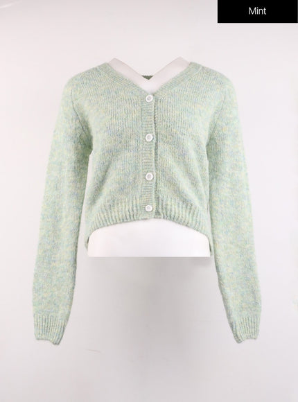 v-neck-long-sleeve-cardigan-oj424 / Mint