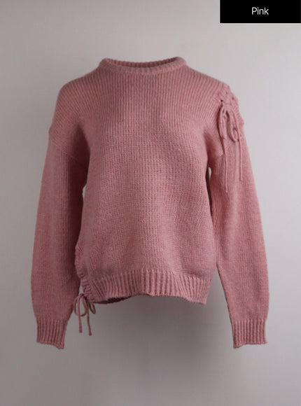 knit-round-neck-long-sleeve-sweater-oj417 / Pink