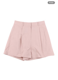 pintuck-solid-cotton-shorts-oa419 / Pink