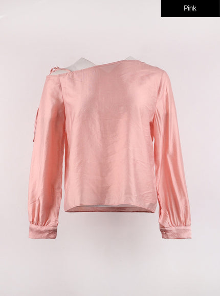 asymmetrical-drawstring-blouse-top-oj423 / Pink