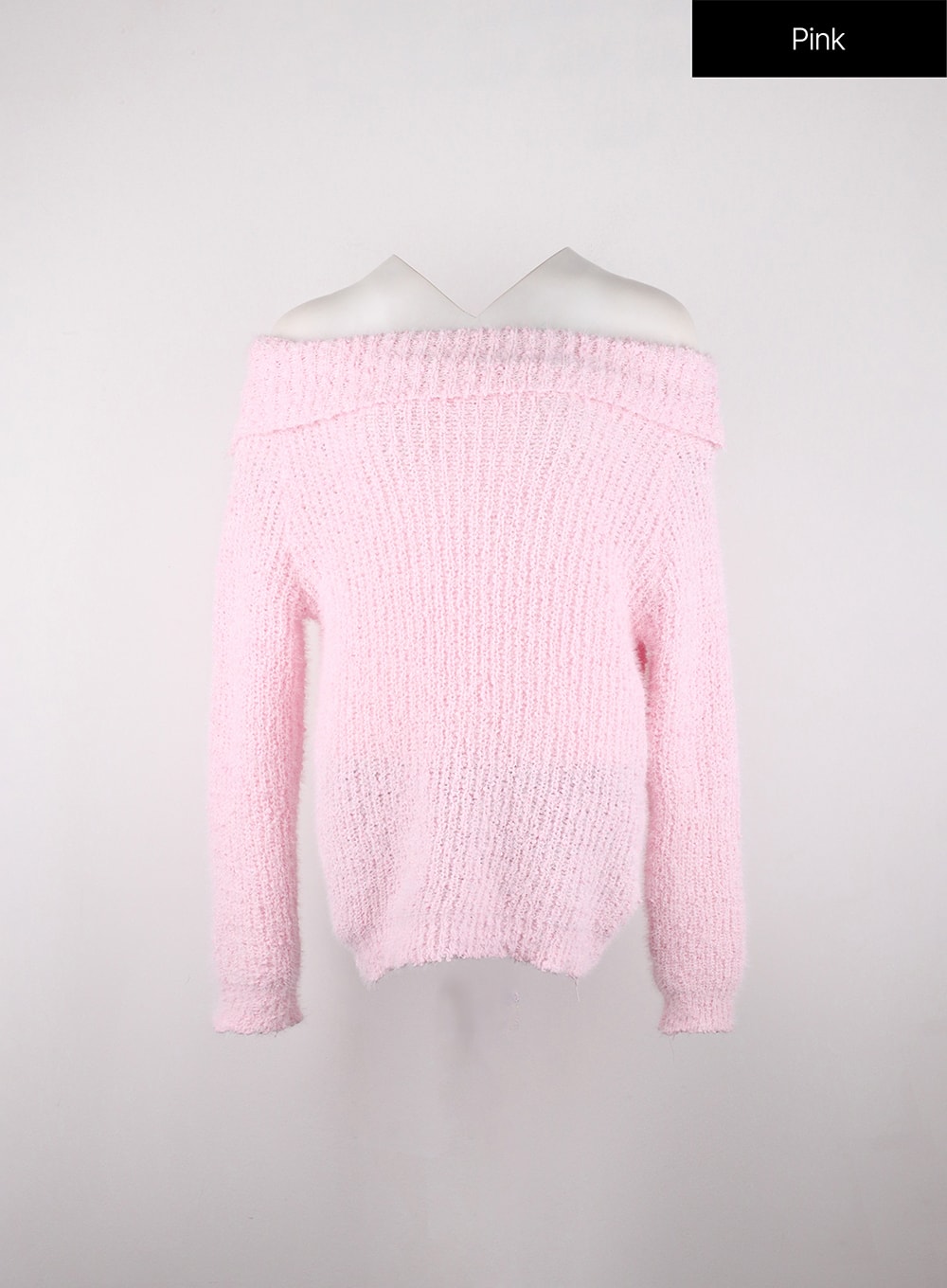 asymmetrical-knit-off-shoulder-solid-long-sleeve-sweater-od326 / Pink