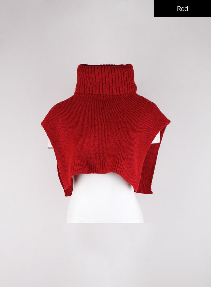 solid-turtleneck-crop-knit-vest-od326 / Red