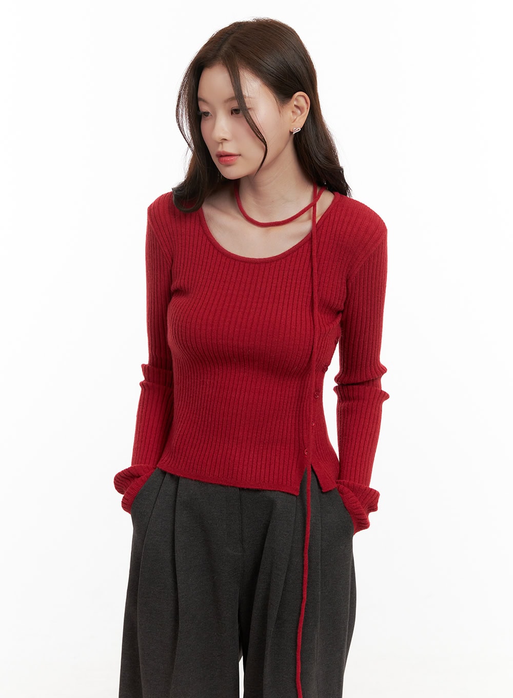 slim-fit-long-sleeve-sweater-od403 / Red