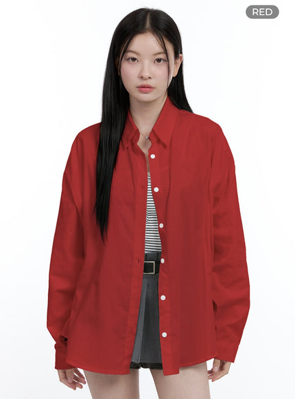 oversized-cotton-collared-shirt-oo429 / Red