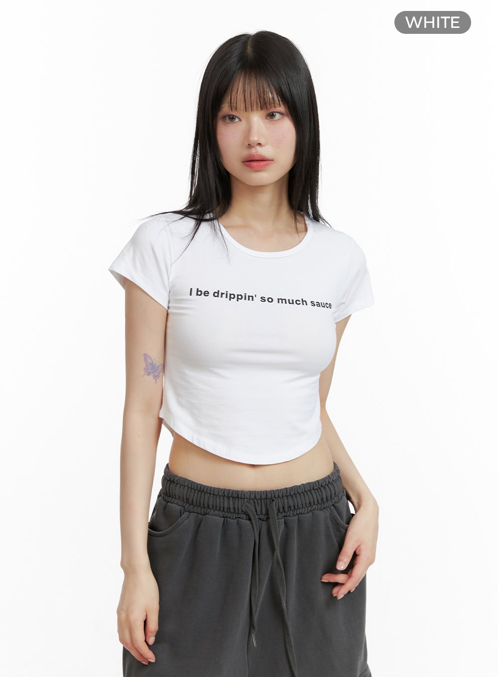 graphic-lettering-crop-tee-cl402 / White