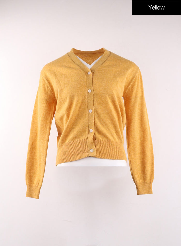 buttoned-v-neck-cardigan-of406 / Yellow