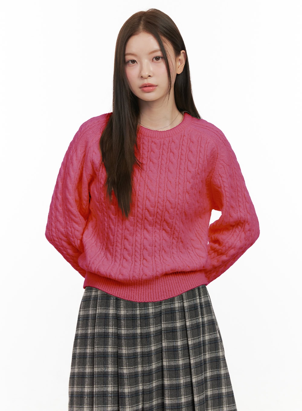 cable-knit-essential-sweater-od412 / dark pink