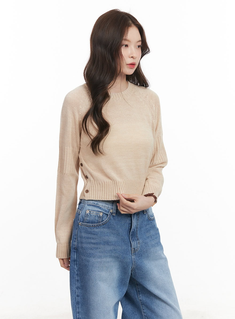 Buttoned Crop Sweater CM512