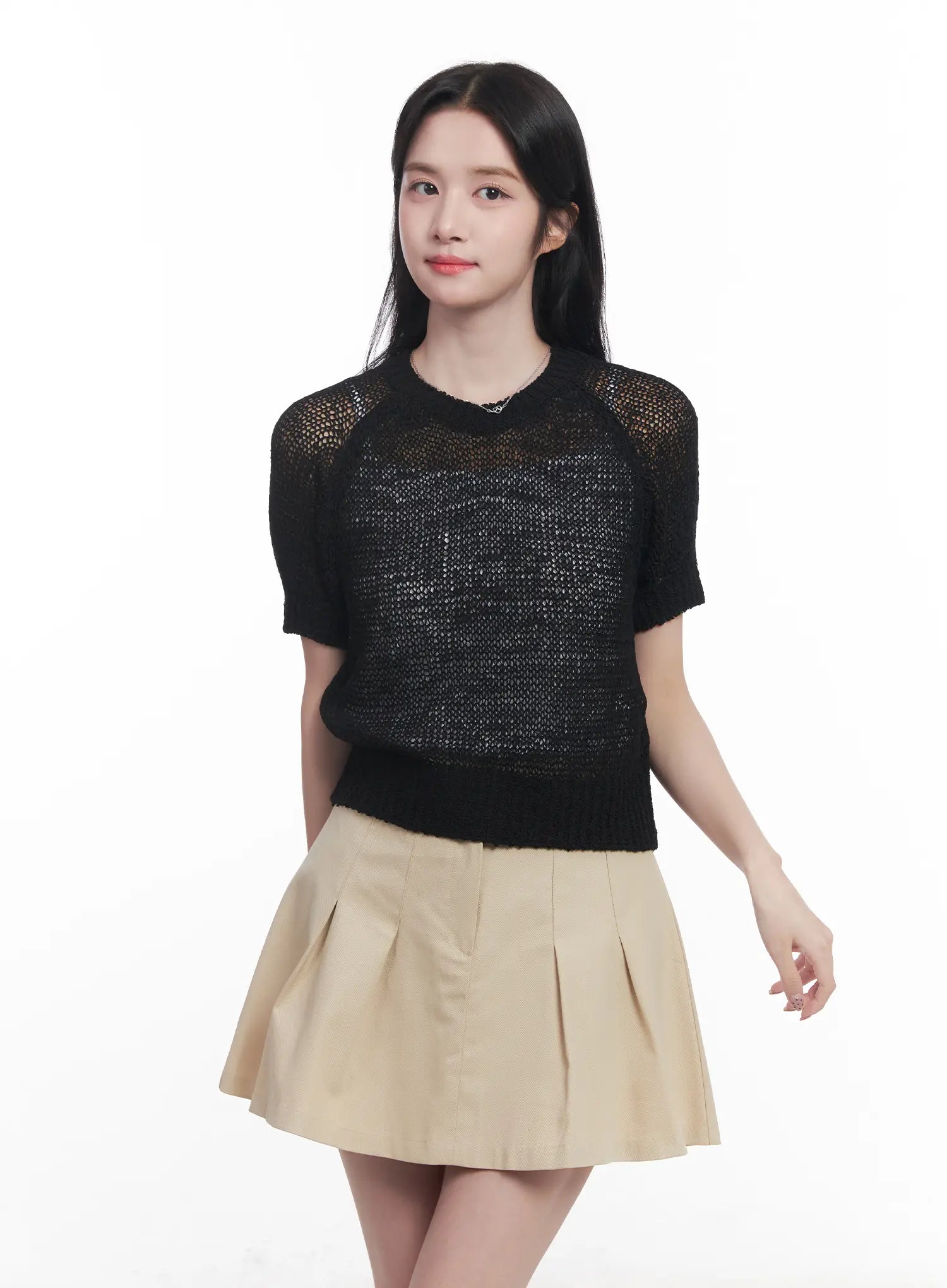 sheer-short-sleeve-sweater-cu523 / Black