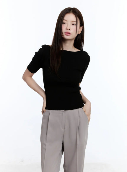 boat-neck-short-sleeve-sweater-cu513 / Black