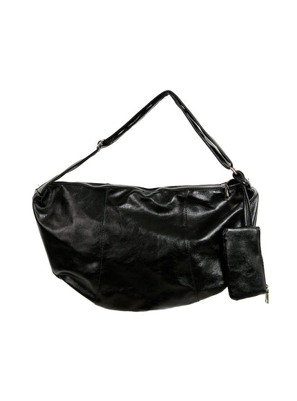 vintage-washed-faux-leather-crossbody-bag-cf504 / Black