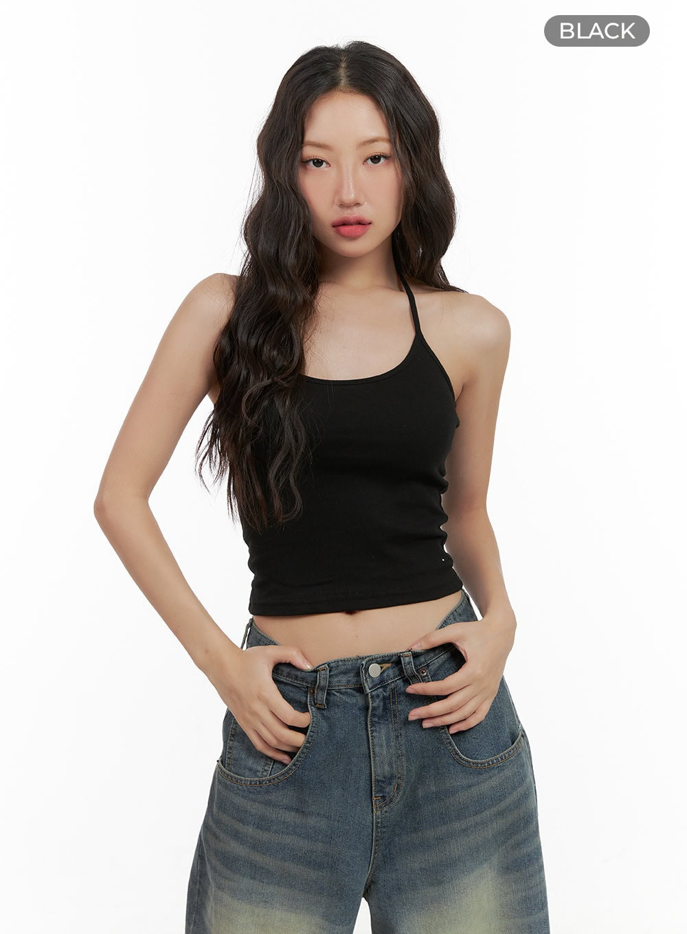 cotton-halter-crop-top-cg423 / Black