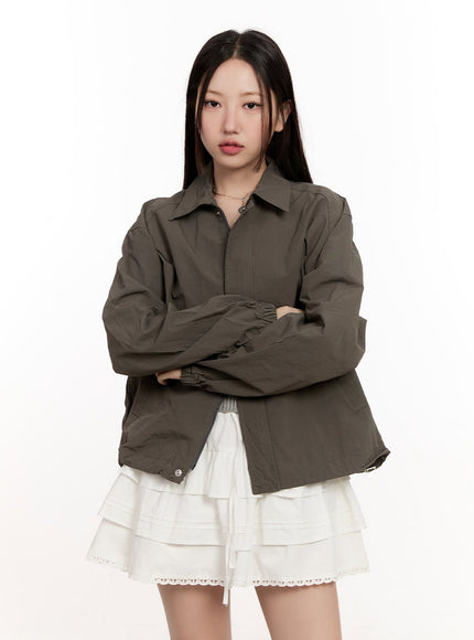 collared-loose-fit-windbreaker-jacket-cm510 / Dark gray