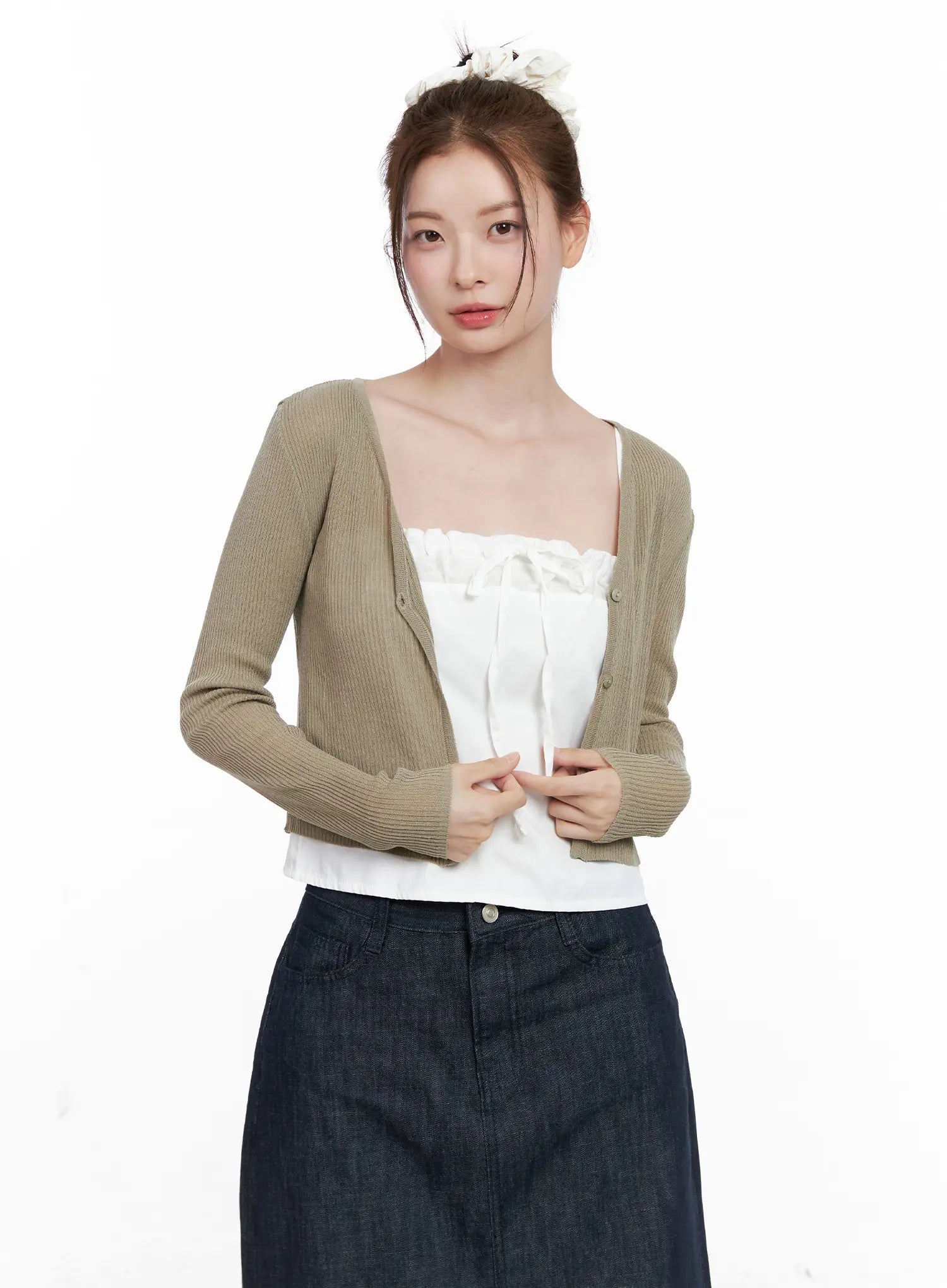 ribbed-summer-cropped-cardigan-cl523 / Dark green