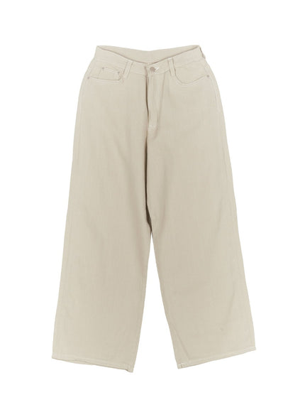 solid-linen-wide-leg-pants-ca502 / Dark green