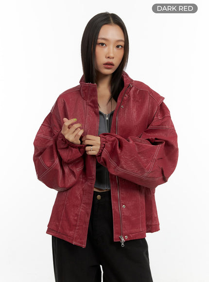 washed-faux-leather-jacket-co424 / Dark red