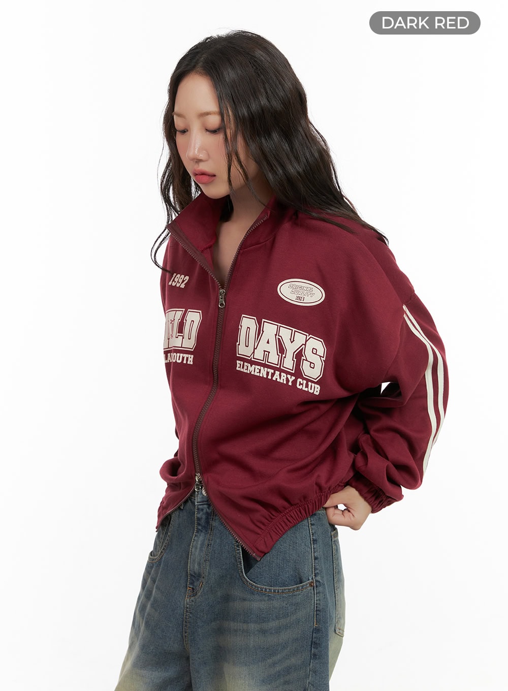 cozy-lettering-zip-up-sweatshirt-cg423 / Dark red