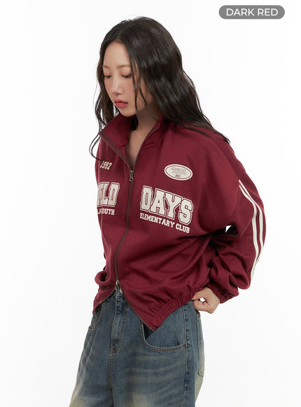 cozy-lettering-zip-up-sweatshirt-cg423 / Dark red