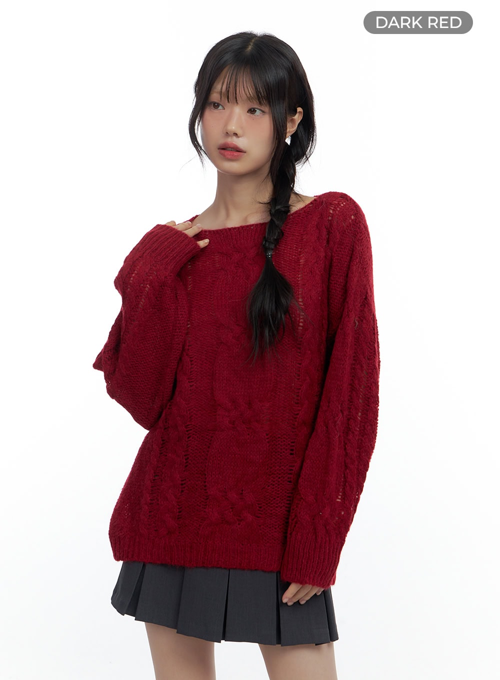 boat-neck-sheer-knit-top-cs420 / Dark red