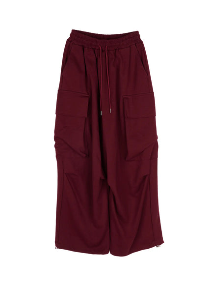 wide-leg-cargo-sweatpants-cy527 / Dark red