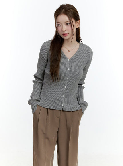 Basic Ribbed V-Neck Cardigan CF503