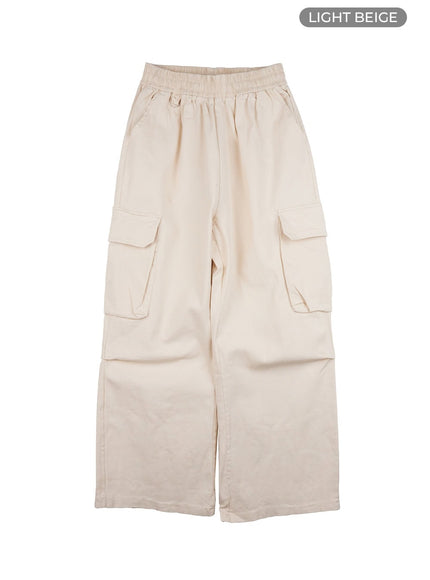 wide-fit-banded-cargo-pants-co417 / Light beige