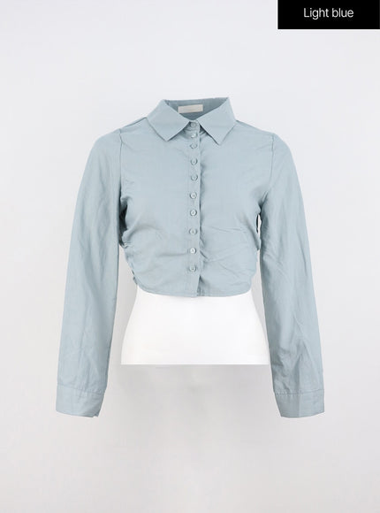 ruched-crop-shirt-io317 / Light blue