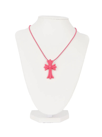 black-cross-pendant-necklace-cl528 / Pink