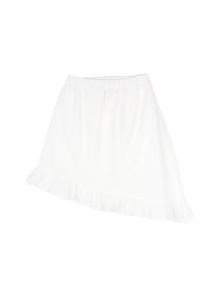 asymmetric-frill-midi-skirt-cy515 / White