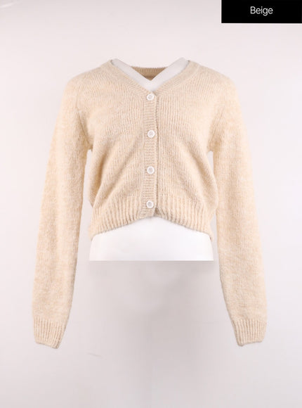 v-neck-long-sleeve-cardigan-oj424 / Beige