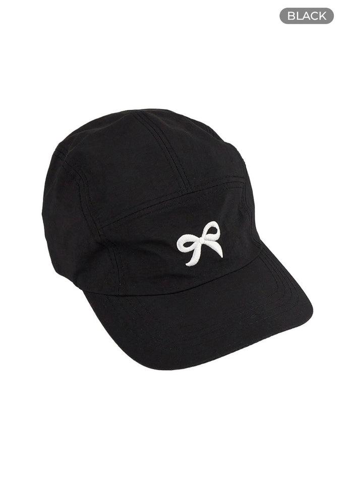 ribbon-embroidered-graphic-hat-ol411 / Black