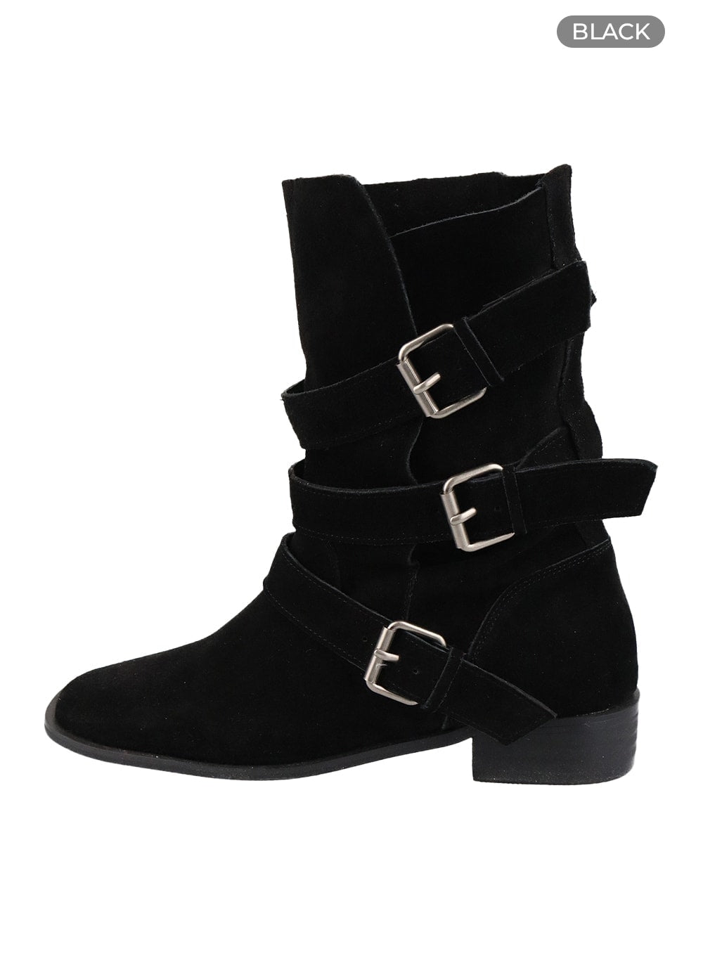 suede-buckle-ankle-boots-cm421 / Black