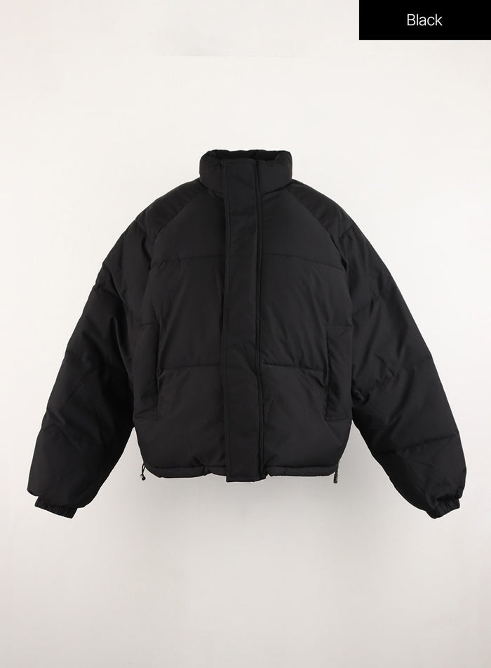 solid-zip-up-stand-collar-puffer-jacket-od315 / Black