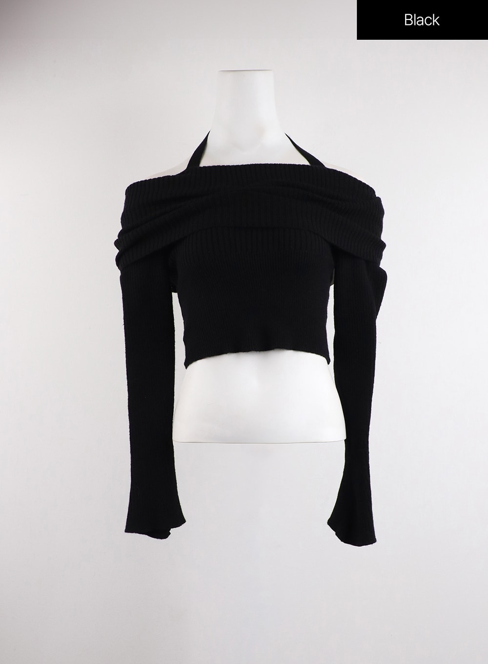 cozy-off-shoulder-asymmetrical-knit-top-cj417 / Black