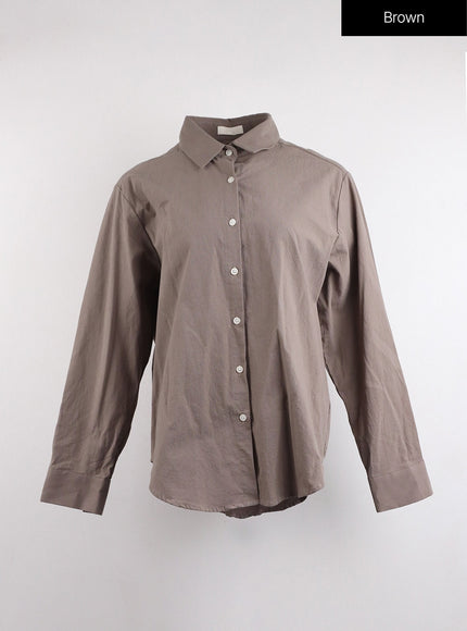 button-up-long-sleeve-solid-blouse-oj417 / Brown