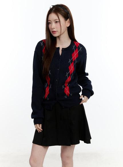 cashmere-blend-argyle-buttoned-cardigan-cm521 / Dark blue