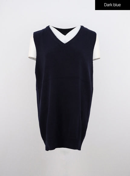 v-neck-sleeveless-sweater-dress-oo312 / Dark blue
