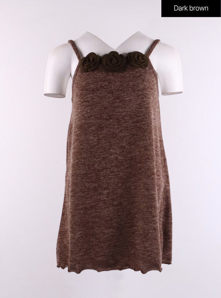 rose-collar-chiffon-cami-midi-dress-cf406 / Dark brown
