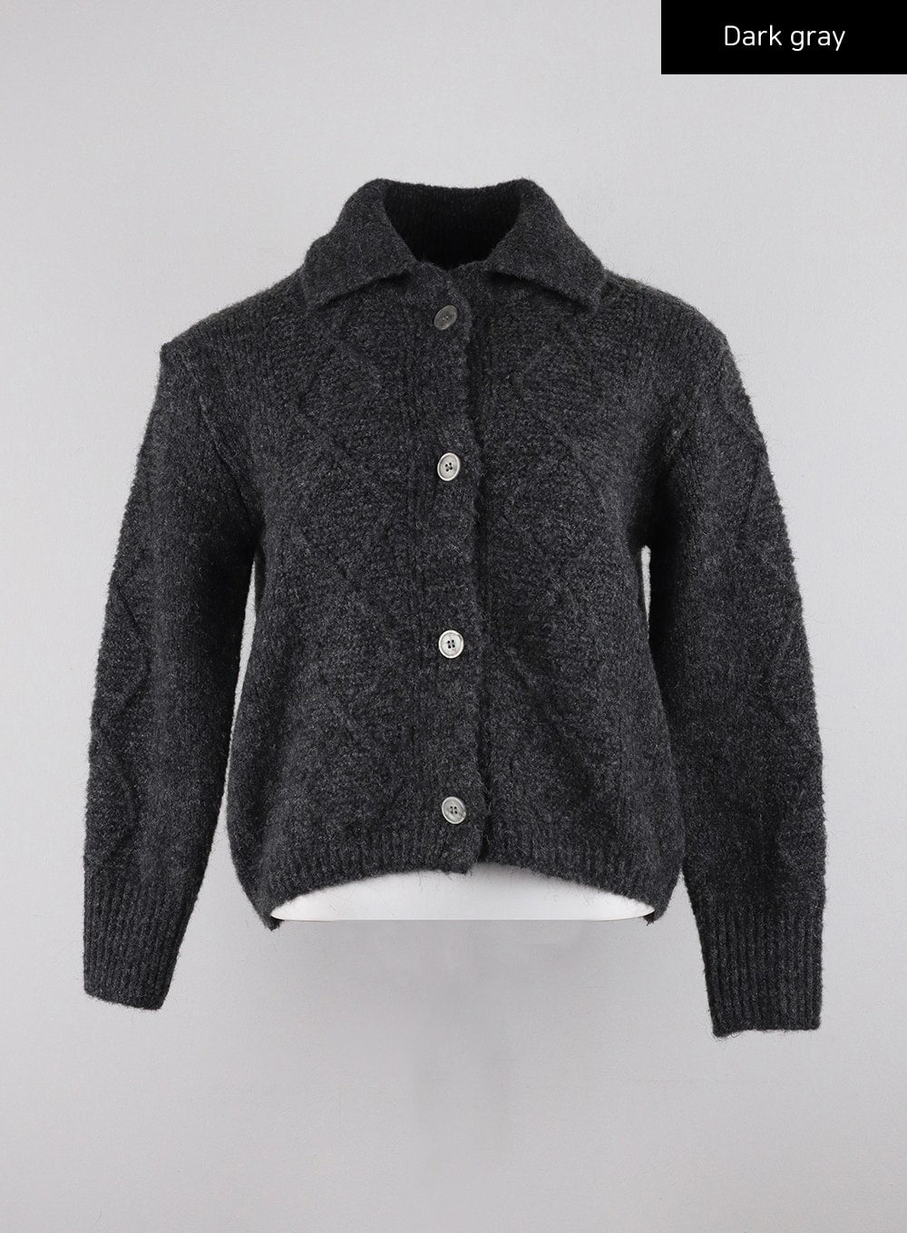 recycled-polyester-collared-cable-knit-cardigan-cd314 / Dark gray
